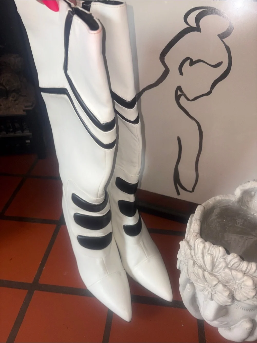 Women's Over-the-Knee White Boot with Black Accent Straps